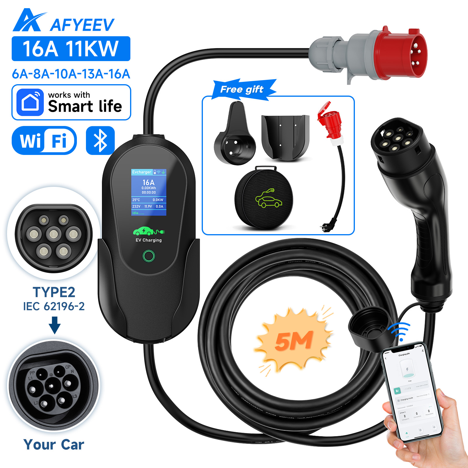 Type 2 Portable Ev Charger 11Kw Cee - AFYEEV Type2 Портативное зарядное устройство для