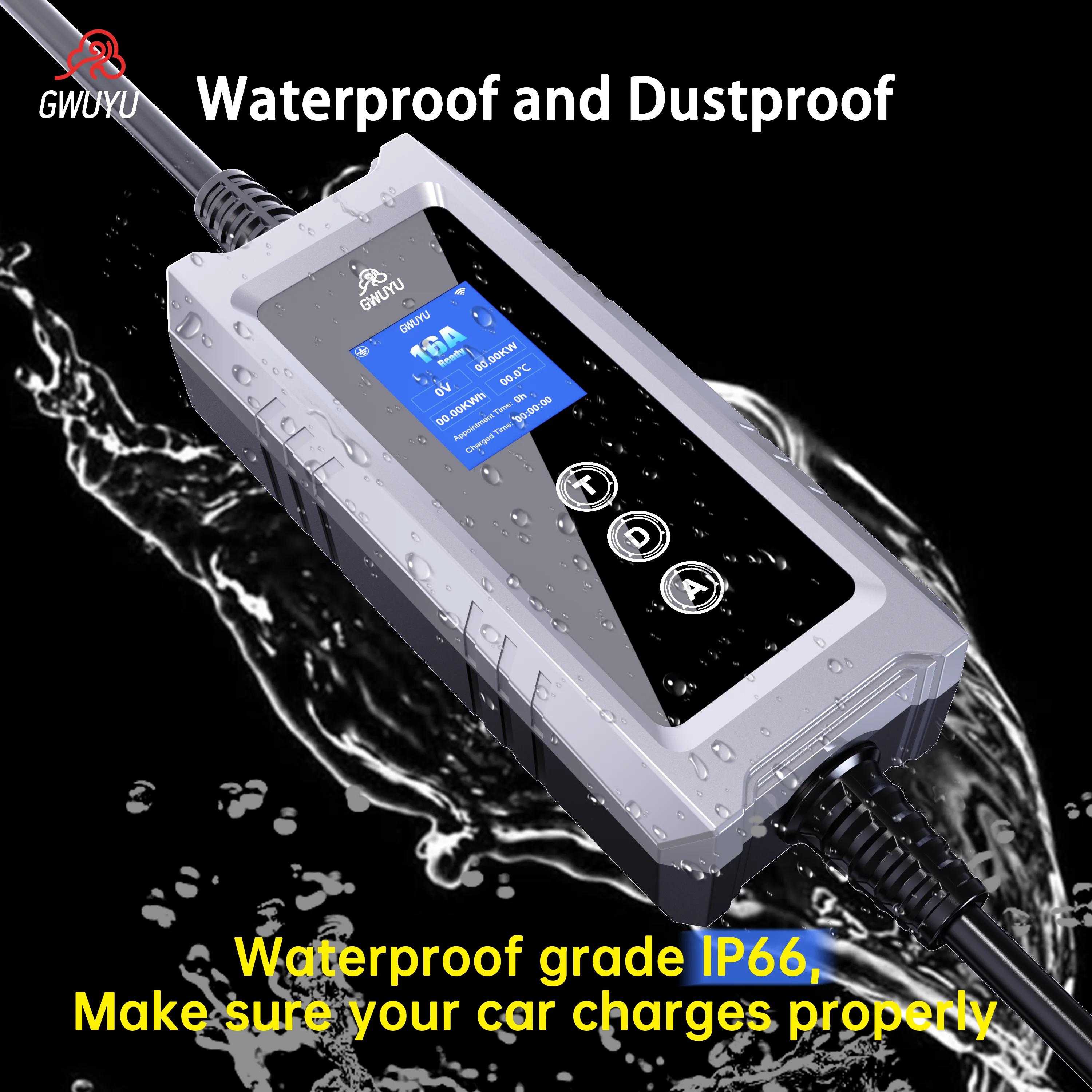 GWUYU 32A Type2 Зарядные устро – обзор и цена Type 2 Portable Ev Charger 11Kw Cee